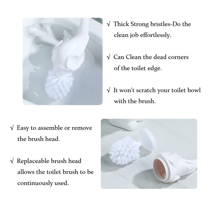 AORTULL Toilet Brush and Holder Set,Modern Ceramic Toilet Bowl Brush Holder,Cute Bathroom Decor, Non-Scratch Bristles, Space-Saving White Household Cleaning Tool for Bathtub - Image 2